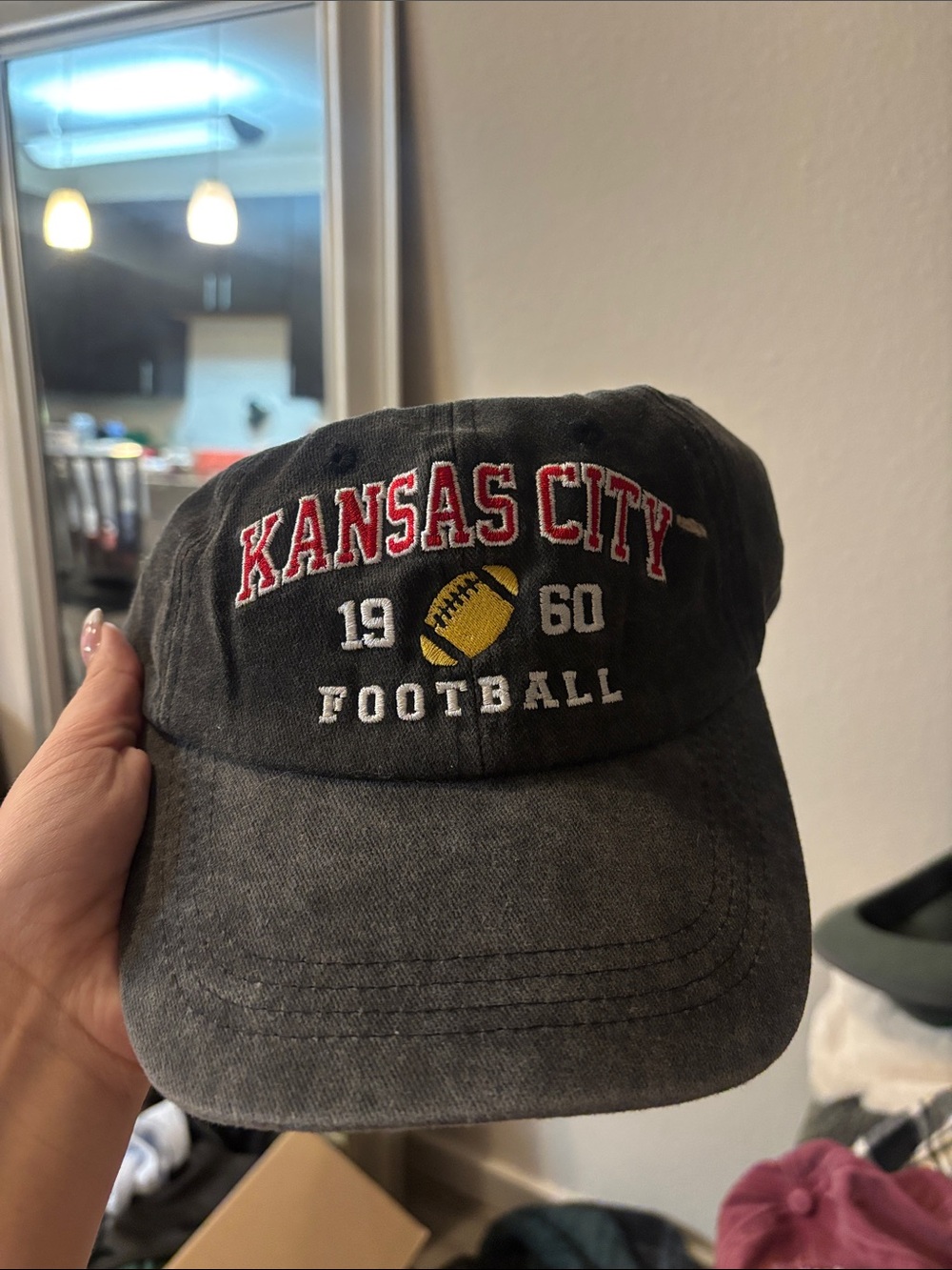 Kansas City Football Adjustable Dad Hat — Black with Red & Yellow Embroidery